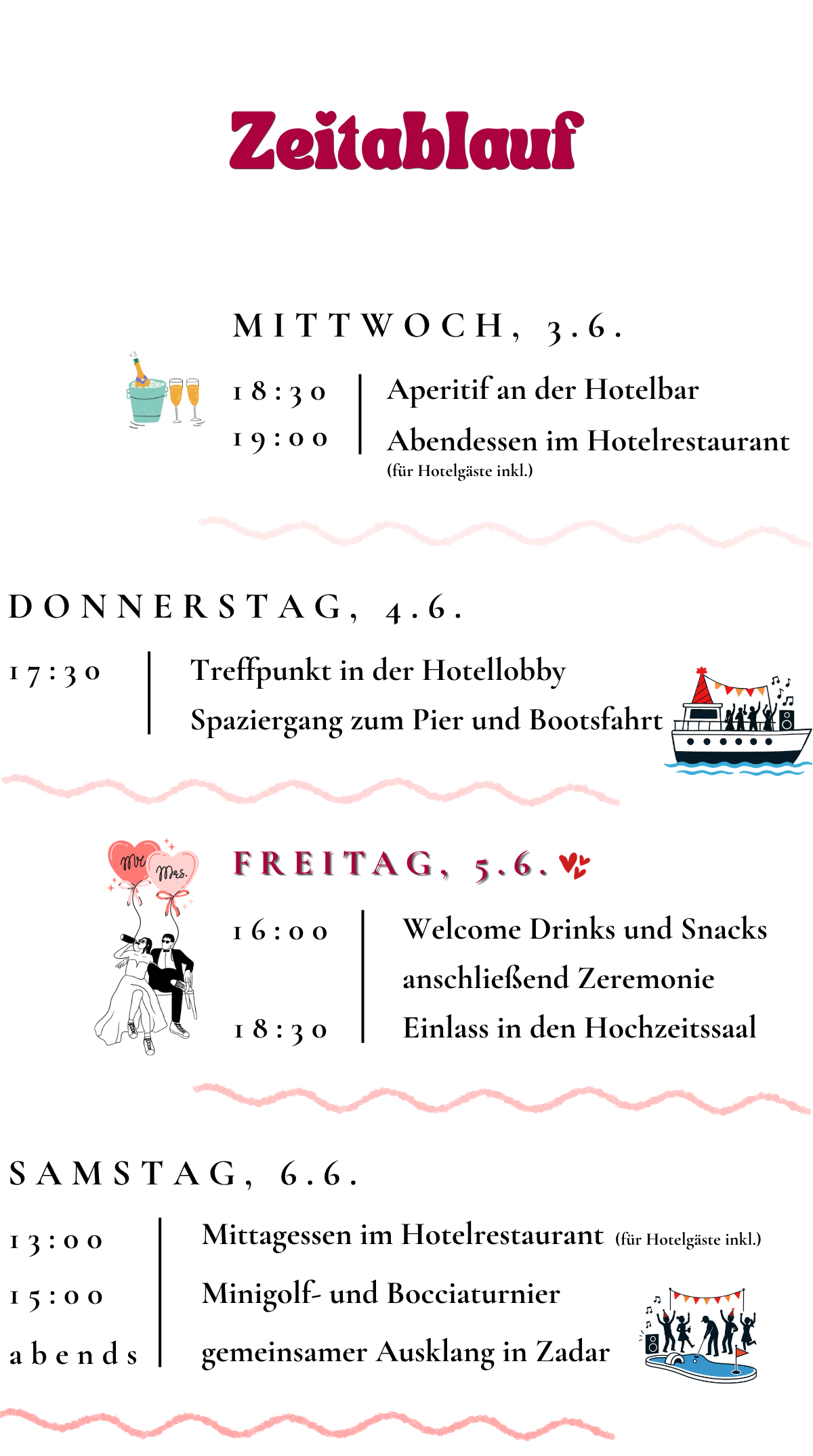 Zeitlicher Ablauf des Hochzeitswochenendes